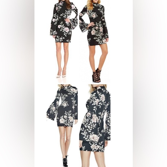 GUESS floral print scuba dress with bell sleeves. XS - Picture 1 of 8